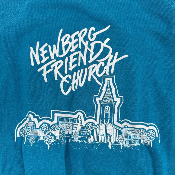 Vintage Hanes Newberg Friends Church Sweatshirt Teal Blue Made in USA Large - Picture 2 of 7